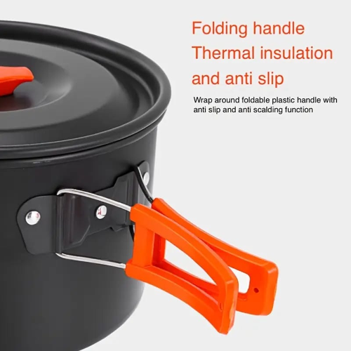 Hard Alumina Camping Cookware Set – Portable Pot, Frying Pan &amp;amp; Tea Kettle with Mesh Carry Bag