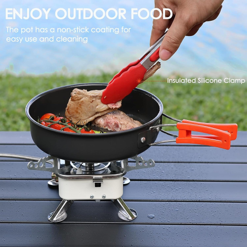Hard Alumina Camping Cookware Set – Portable Pot, Frying Pan &amp;amp; Tea Kettle with Mesh Carry Bag