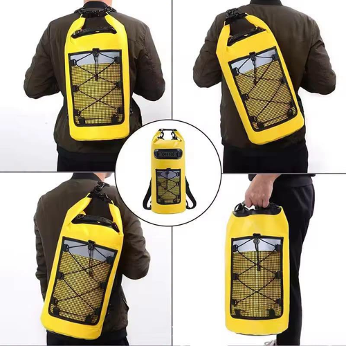 Heavy-Duty Waterproof Roll-Top Dry Bag Backpack with Front Bungee Mesh Pocket