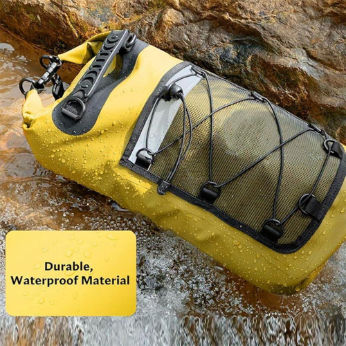 Heavy-Duty Waterproof Roll-Top Dry Bag Backpack with Front Bungee Mesh Pocket