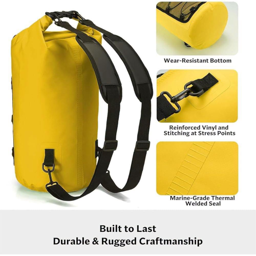 Heavy-Duty Waterproof Roll-Top Dry Bag Backpack with Front Bungee Mesh Pocket