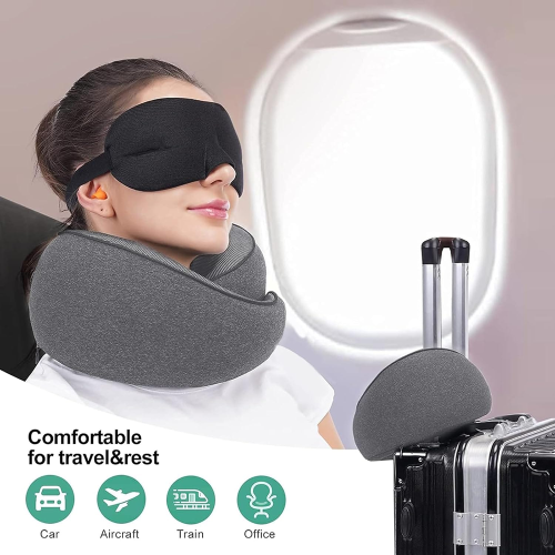 Ergonomic Memory Foam Travel Neck Pillow with Washable Soft Velvet Cover