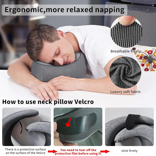 Ergonomic Memory Foam Travel Neck Pillow with Washable Soft Velvet Cover
