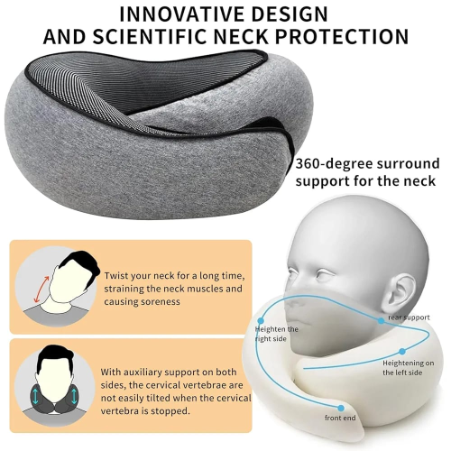 Ergonomic Memory Foam Travel Neck Pillow with Washable Soft Velvet Cover