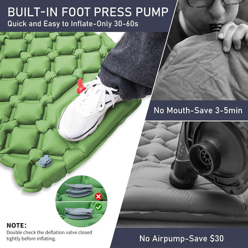 PACOONE Ultralight Inflatable Camping Sleeping Pad with Pillow