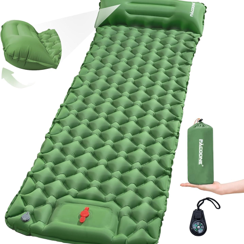 PACOONE Ultralight Inflatable Camping Sleeping Pad with Pillow