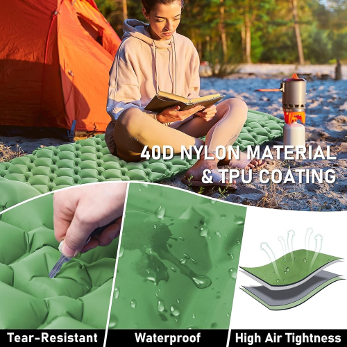 PACOONE Ultralight Inflatable Camping Sleeping Pad with Pillow