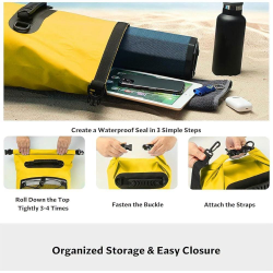 Heavy-Duty Waterproof Roll-Top Dry Bag Backpack with Front Bungee Mesh Pocket